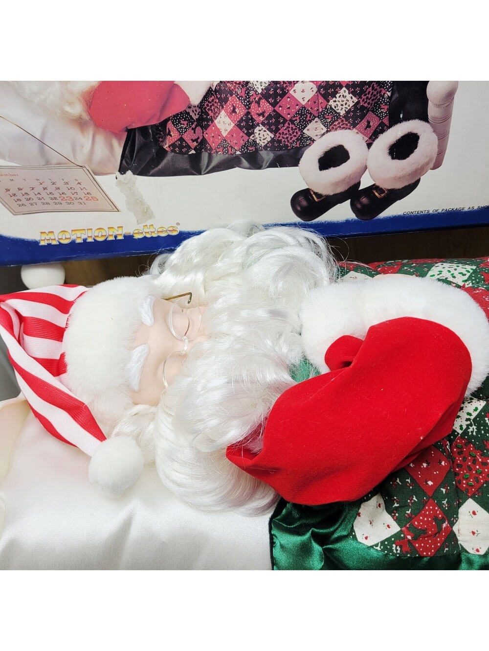 Vintage Telco Motion-ettes SLEEPING SANTA Animated Snoring Whistling in Bed 1992